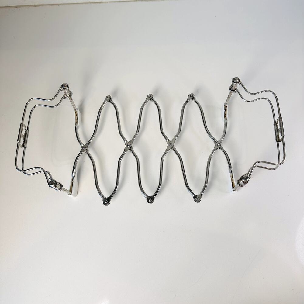 Vintage Silver Expandable Trivet Casserole Dish Holder Plastic Feet Stand Vtg